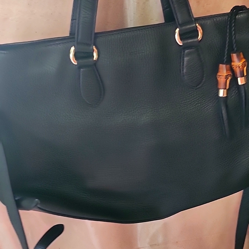 Gucci Women Bamboo Black Leather Handbag 449643